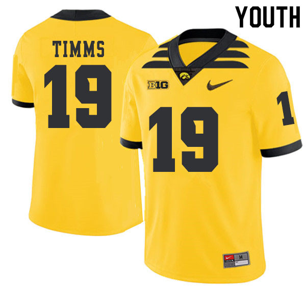 2019 Youth #19 Mike Timms Iowa Hawkeyes College Football Alternate Jerseys Sale-Gold - Click Image to Close